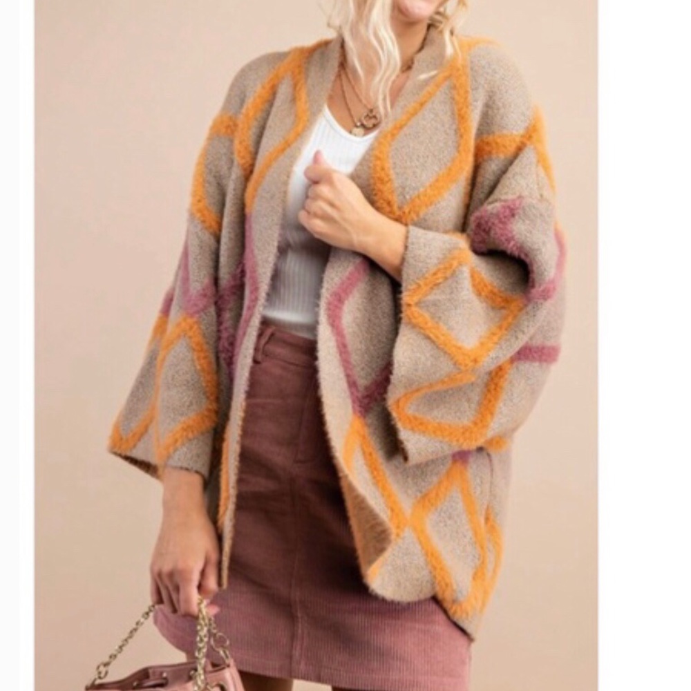NWT Kori Soft Plush Coatigan in argyle pattern